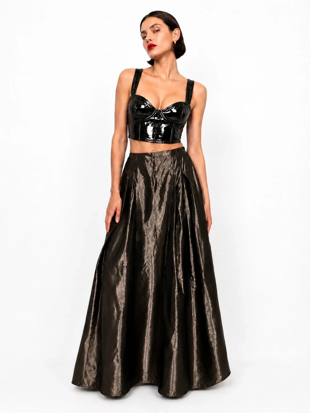 Y2K Scott MClintock satin taffeta grey metallic evening skirt- S